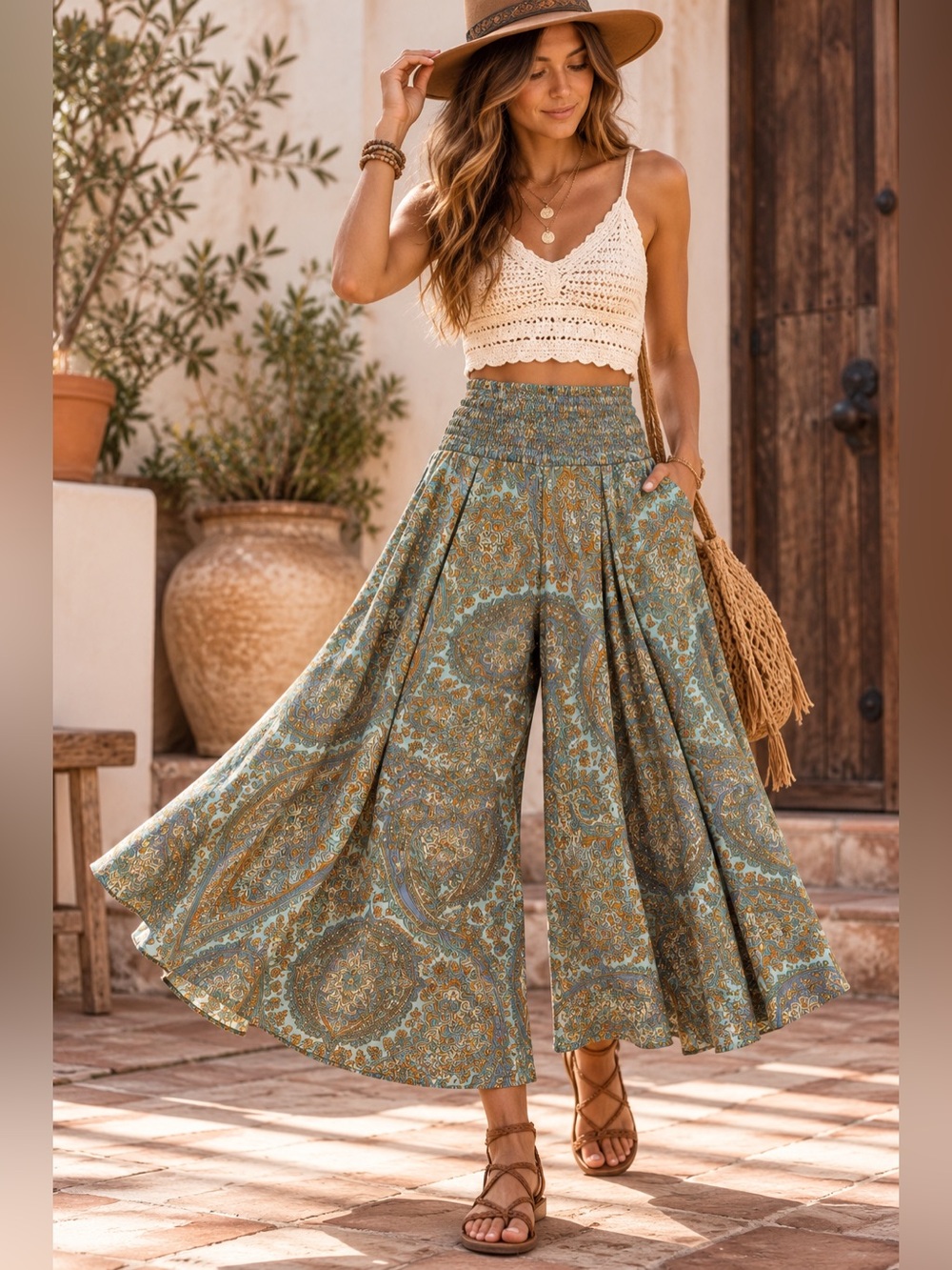 Natural Life Wanderlust Palazzo Pants XS flowy Blue metallic gold Paisley boho